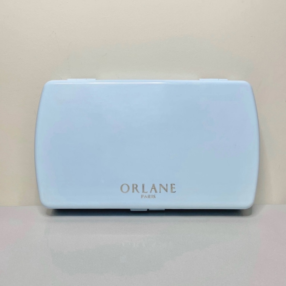 Vintage 70’s Orlane Paris Hinged Makeup Case Powder Blue Hard Shell Cosmetic Box